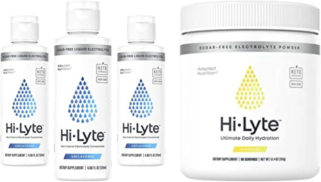 Hi- Lyte Electrolyte Proszek, Codzienne suplement do nawadniania Drink Mix, 90 Słupki 124; Lekki odświeżacz Flavor (Lemoniada) 124; Hi- Lyte Electrolyte Koncentrat do wsparcia immunologicznego, 20% + Więcej potasu 144 Służenie