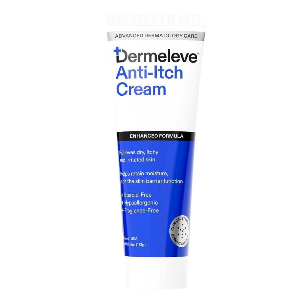 Dermeleve Steroid Free Anti- Itch Cream 124; Dodatkowa siła dla łuszczycy, Seborrheic Derreath, Viral Rash, Bug Bites, Alergia, Przewlekłe Hives, Neuropatia (Nerve) 124; Full Body Itch Relief Agreef 124; 4 oz (1 opakowanie)