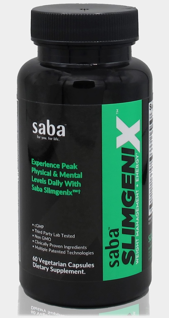 Saba SlimGenix - Energia, Zarządzanie wagą, Kontrola przylepna, Skupianie, Spalanie tłuszczu z marką, Opatentowane i kliniczne Proven Ingredients- 60 Kapsułki