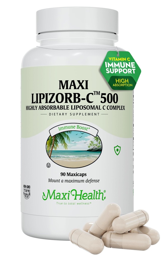 Maxi Health Witamina Liposomalna C 500 mg Kapsułki z mieszanką spożywczą, Wysoka Absorbowalna Wysoka Dawka VitaminC, Nie GMO Kosher Vegetarian Doctor- Spreparowane suplement wsparcia immunologicznego (90 Count)