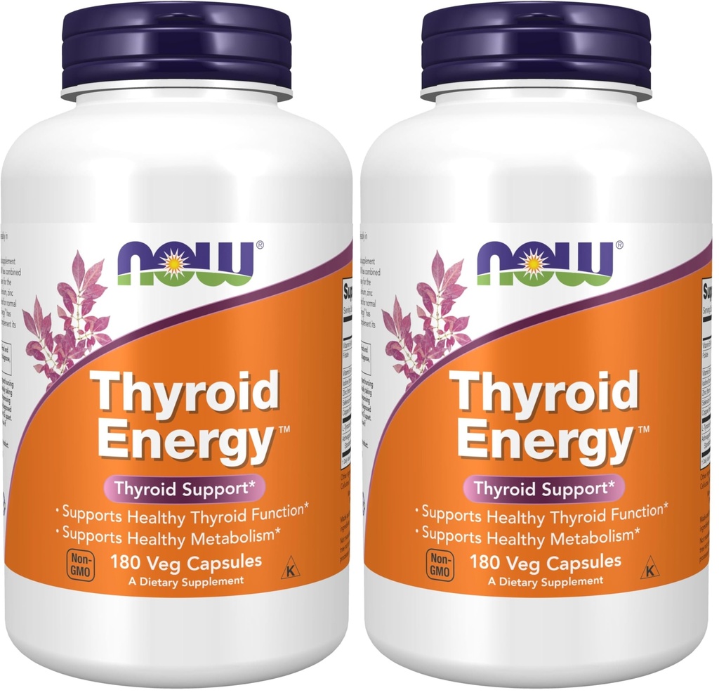 Teraz suplementy żywności, Thyroid Energy ™, jodu i tyrozyny Plus selen, cynku i miedzi, 180 Kapsułki Veg (Opakowanie 2)