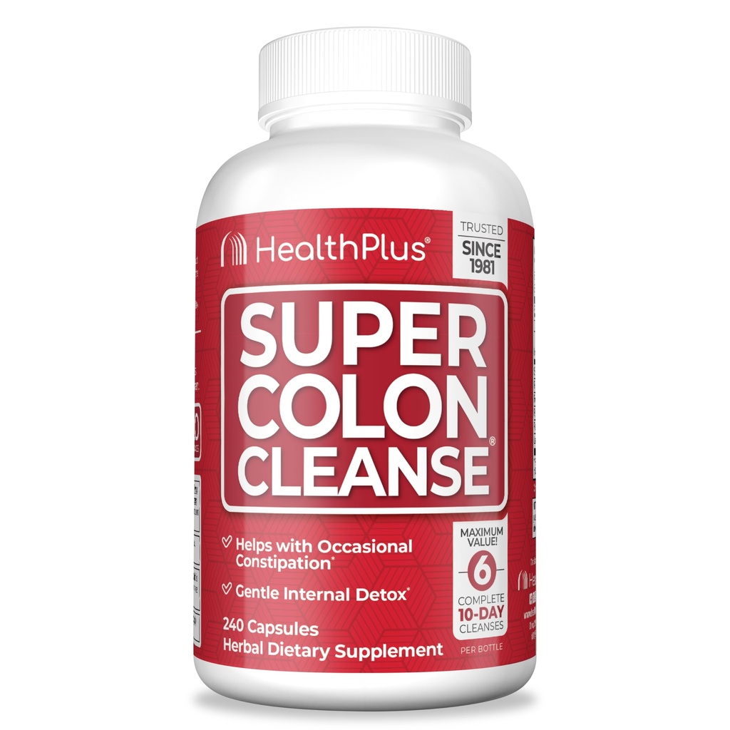 Zdrowie Plus Super Colon Cleanse 60 Day Supply of Gentle Gut Cleanse Detox, Pyllium Husk, Probiotyki dla Zaparcia Relief & Pomocnicze, 240 Kapsułki