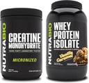 Monowodzian NutraBio Creatine, izolat nieflaworyczny, 500 g i białko serwatki, karmel waniliowy, suplement Bundle - Energia mięśniowa, Lean Muscle Growth, Odzysk i Siła