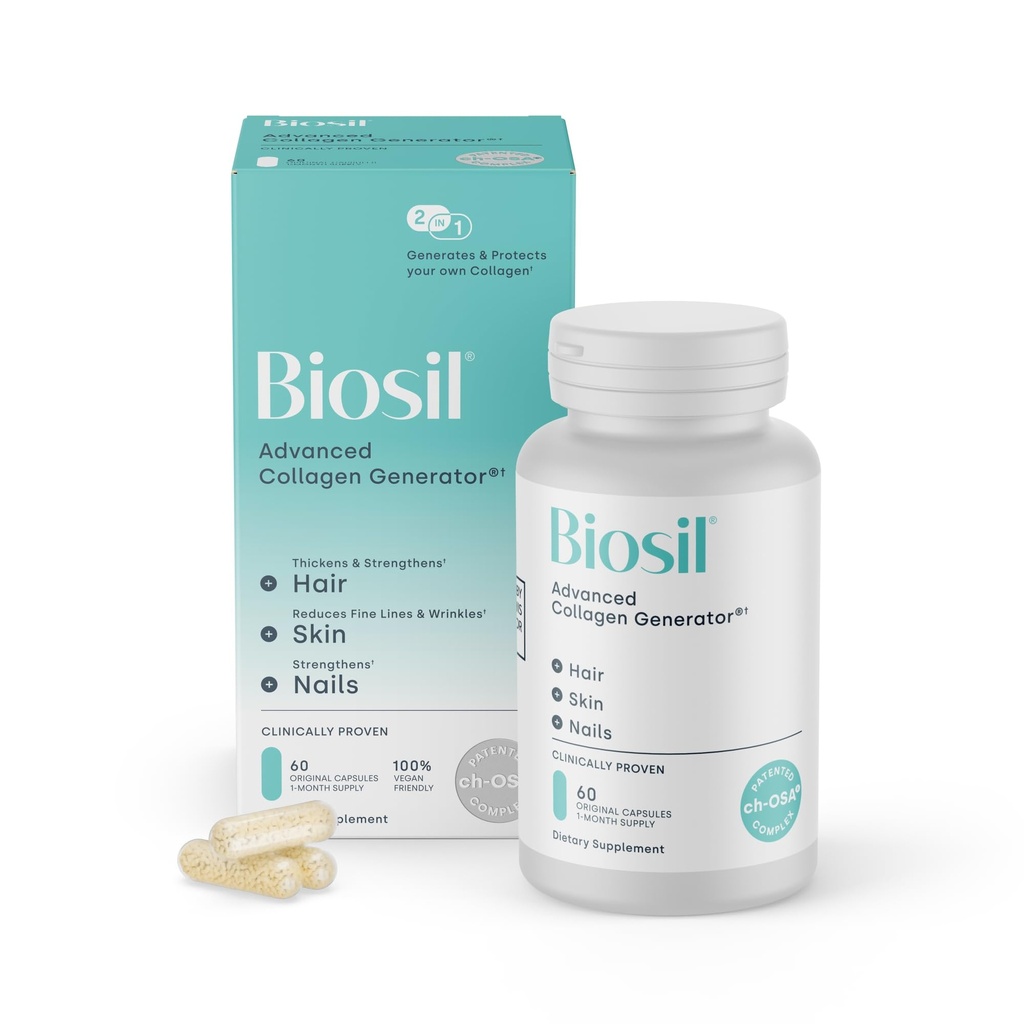 Biosil Colagen Booster Supplement - 60 Oryginalne kapsułki - Opatentowany aktywator ch- OSA dla skóry, włosów, paznokci i łączników - Wsparcie produkcji naturalnej - 30- Day Supply