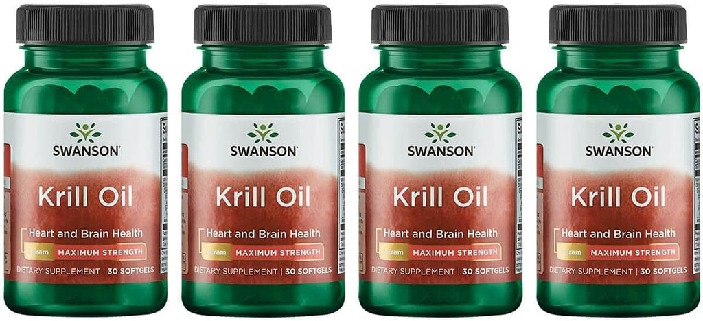 Swanson EFAs- Krill Oil - Maximum Strength - 1 g, 30 Softgels (4 Pack)