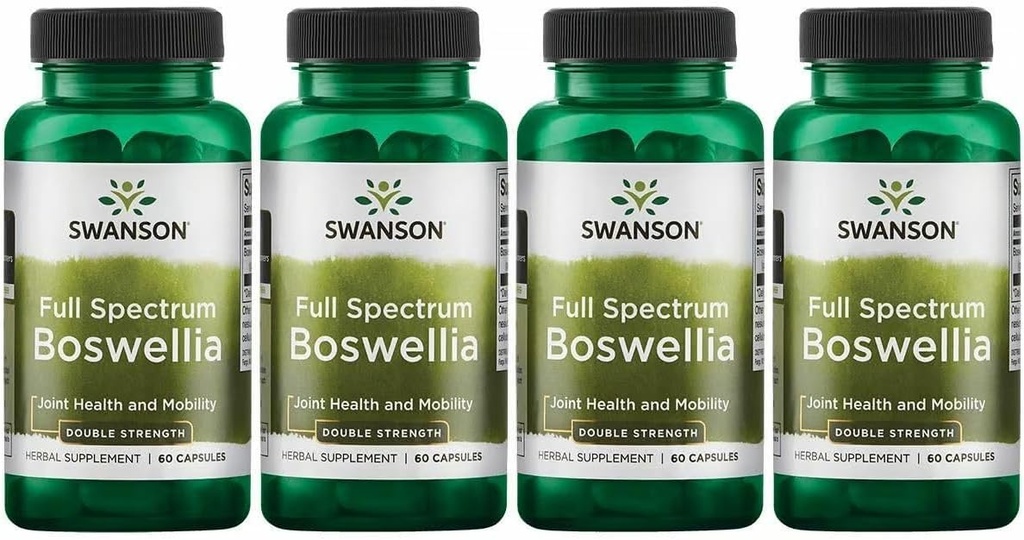 Swanson Double Force Boswellia- Herbal Supplement Promowanie Joint Support- Ayurvedic Herb dla Joint Elastyczność i Mobilność Support- Made w / Boswellia Serrata Resin - (60 kapsułki, 800mg każdy) 4 opakowania