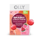 OLLY Focus Buddies L 'OLLY Pops, Cognizin, Witaminy B6 i B12, Omega-3 ALA, Wspiera uwagę i zdrowe funkcje mózgu, * Dzieci 4 + Suplement diety, Arbuz Truskawka, 25 Hrabia