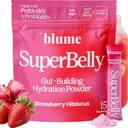 Blume New SuperBelly Gut Health and On- The- Hydration Pakiety, Sugar- Free, z Prebiotyki, Probiotyki, Jabłko Cydr Ocet, Witamina C, i Elektrolity, Truskawka Hibiscus, 15 Sticks