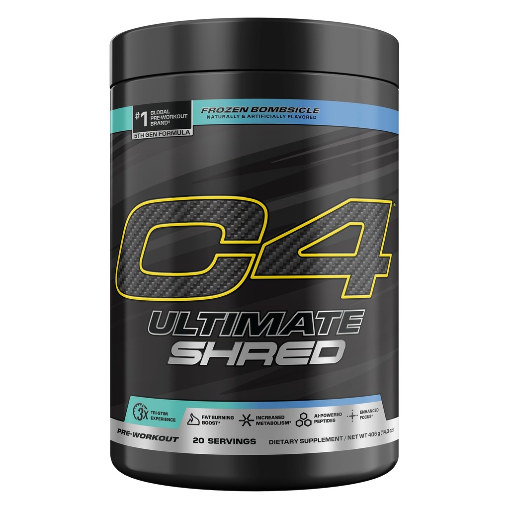 Celucor C4 Ultimate Shred pre Workout Powder, Suplement Metabolizm z Cayenne Extract + 300mg Caepine + TeaCrine + Dynamine - mrożony Bombsicle, 20 Służenie