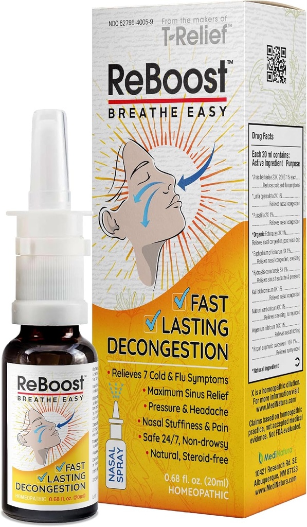 ReBoost oddychanie Łatwy Decongestion Nasal Spray Fast- działając zimno & grypa objaw ulgi naturalne Składniki Homeopatyczne Pomoc uspokojenie, ból głowy i ciśnienie zatok - 0.68 oz