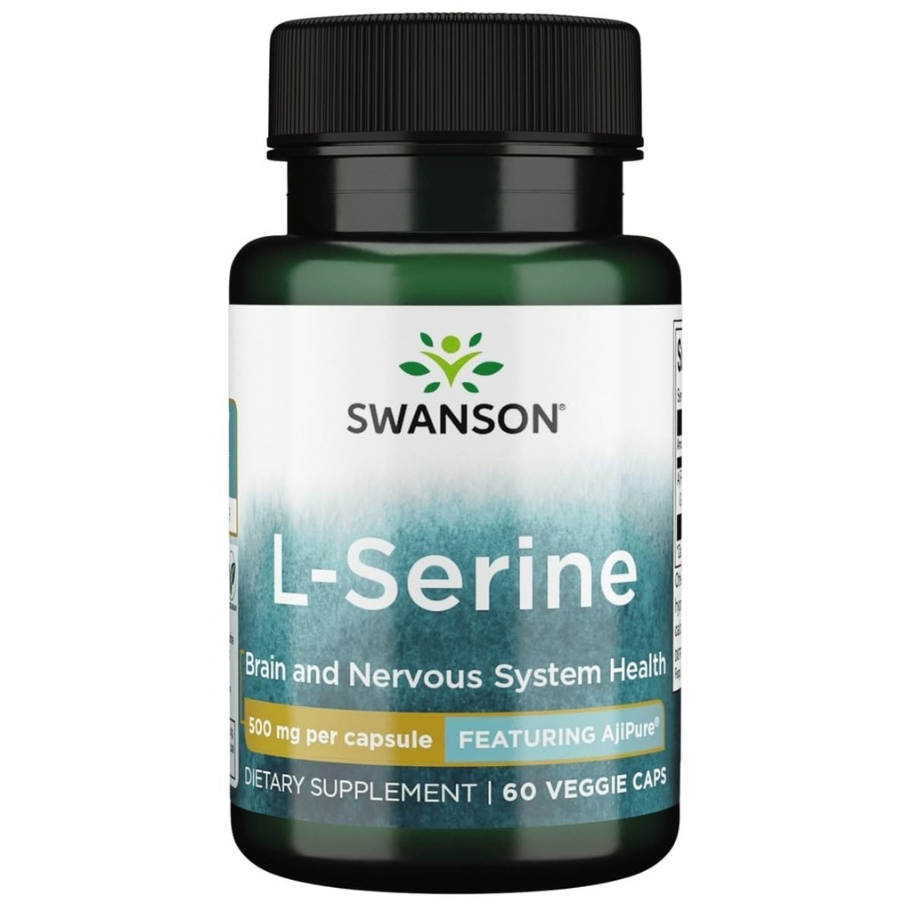Swanson Ajipure L- Serine Pharmacecal USP Stopień Wysokiej Czystości Acid Supplement Cognitive Function Brain Health 500 mg 60 Veggie kapsułki