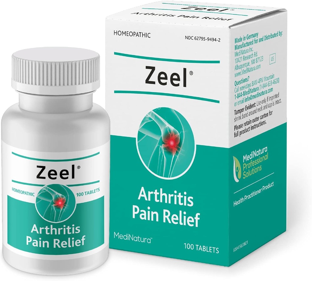 MediNatura Zeel Homeopatyczne wsparcie pomaga złagodzić ból i sztywność wokół połączeń - Arnica + 14 Aktywne składniki naturalne - 100 tabletek
