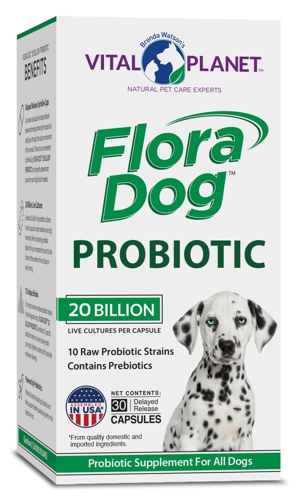Vital Planet - Psa Flora Probiotic Suplement Kapsułki z 20 Miliard Kultur i 10 Szczeliny, Wysokiej mocy immunologiczne i pokarmowe Probiotyki dla psów, 30 Opóźnione uwalnianie kapsułki