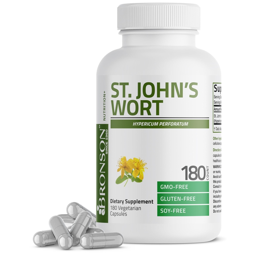 Bronson St. John 's wort 700 MG per serving Hypericum Perforatum Supports a positive Mood - Non-GMO, 180 Kapsułki wegetariańskie