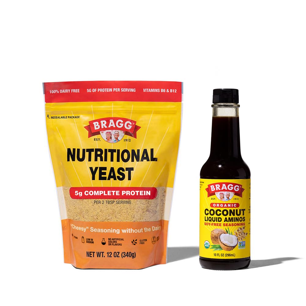 Bragg Premium 12 Ounce Nutritional Yeast Seasoning Pouch - Wegan, Gluten Free Cheese Flakes i Kokosowy Aminos, All Purpose Seasoning, 10 Oz, Single