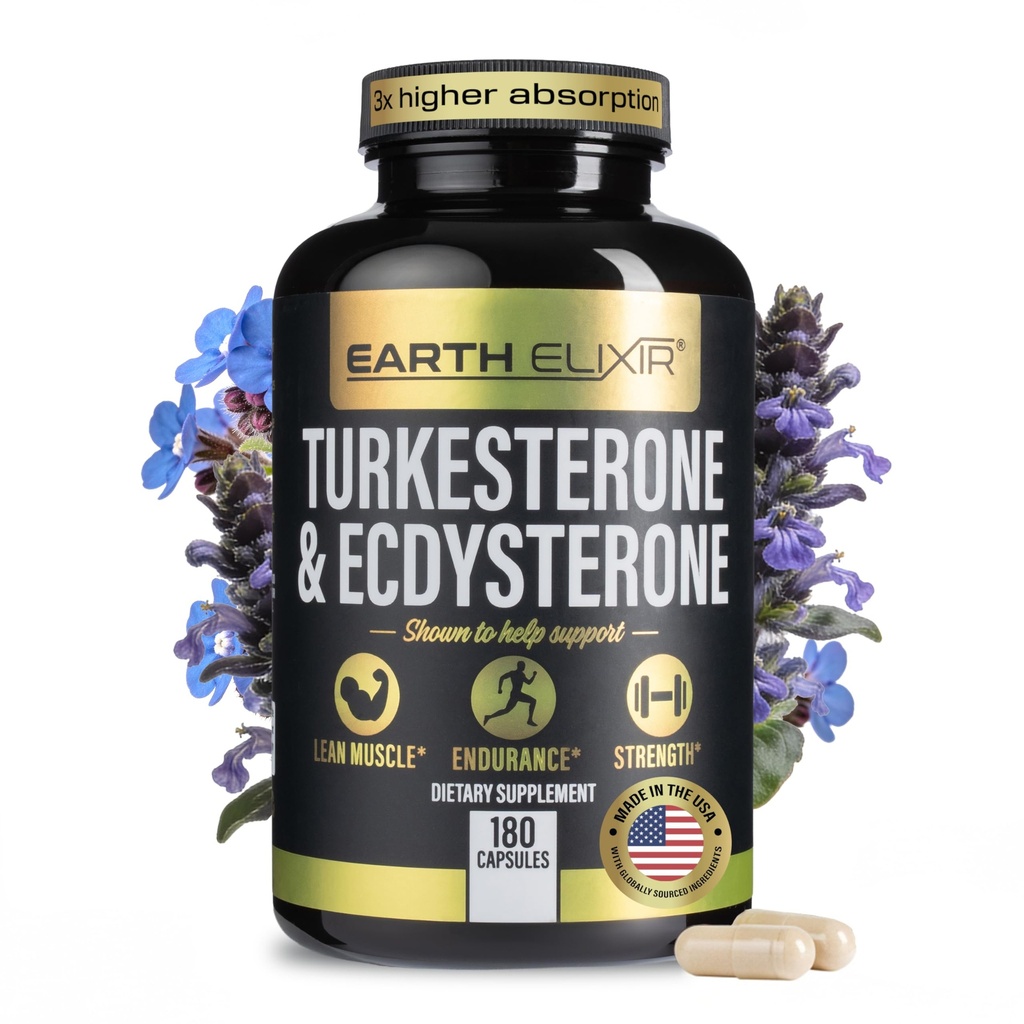 Turkesterone & Ecdysteron - Naturalne wsparcie testosteronu, 2- in-1 Wysokiej mocy suplement Turkesteronu dla mężczyzn i kobiet z 95% Beta Ecdysteron - Siła, Energia i Witalność - 180 kapsułek