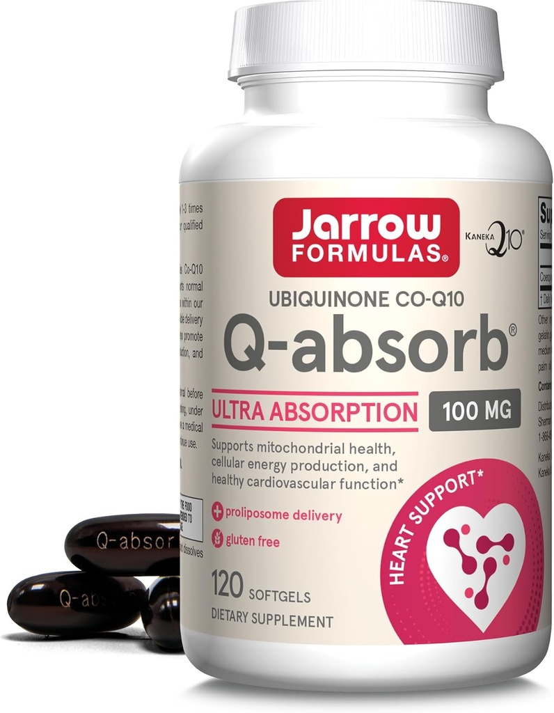 Jarrow Fixas Q- Absorb Ubichinone Co- Q10 100 mg, Suplement diety, Przeciwutleniacz na Mitochondrial Health, Produkcja energii komórkowej i zdrowie układu sercowo-naczyniowego, 120 Softgels, 120 Day Supply