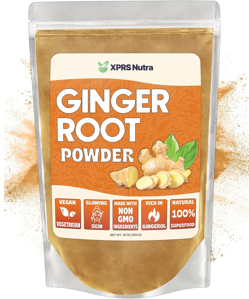 XPRS Proszek imbirowy Nutra - Proszek korzeniowy premium gruntowy z silnym aromatem Spicy Flavor - Proszek imbirowy grunt - Wegański Przyjazny do zrównoważonego wzrostu Ginger proszkowany (16 uncji)