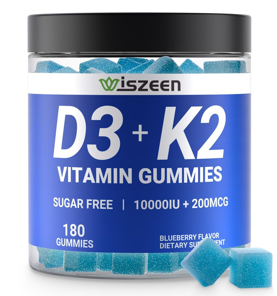 Witamina D3 K2 Gumiaki wolna od cukru, Witamina D3 10000iu i Witamina K2 (MK7) 200mcg z Wapniem, Magnezem, Witamina B12 dla kości Zęby mięśniowe immunologiczne, Wegan