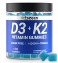 Witamina D3 K2 Gumiaki wolna od cukru, Witamina D3 10000iu i Witamina K2 (MK7) 200mcg z Wapniem, Magnezem, Witamina B12 dla kości Zęby mięśniowe immunologiczne, Wegan