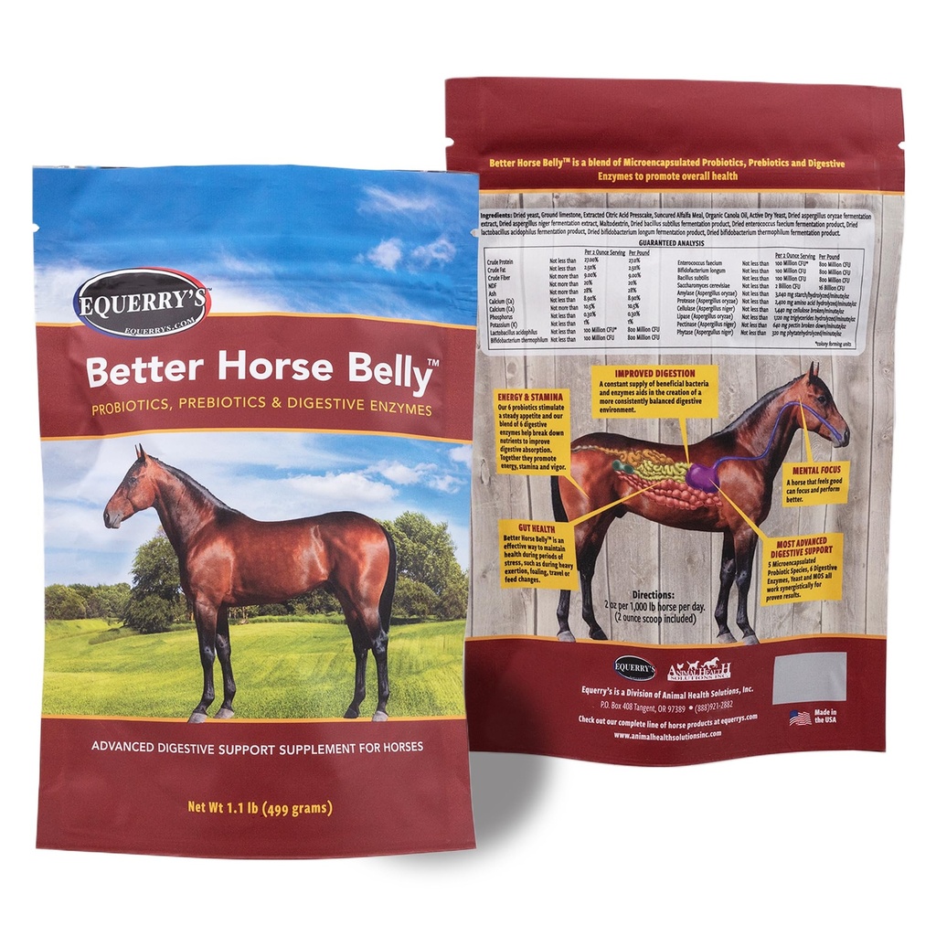 EQUERRY 's Better Horse Belly - Suplement do koni z Gut Support Bird124; Probiotyki koni z Prebiotykami i Enzymy Żywieniowe 124; dla Colic, Digestive Usset, 1.1LB