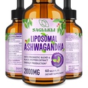 Liposomal Ashwagandha Liquid Drops 2000mg, Ashwagandha Root Extract Supplement (7% Withanolides) with Black Pepper Extract & Probiotics for Focus, Cognition & Energy - 2 FL.OZ (1 butelka)