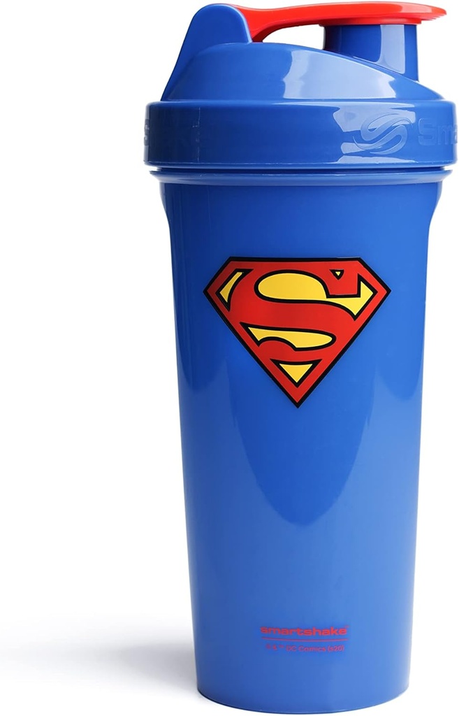 Smartshake Lite Justice League Superman Protein Shaker Butelka 800ml - BPA Free Leakproof Gym Protein Shakes Butelka do protein proszku DC Comics Blue Water Bottle Superman prezenty