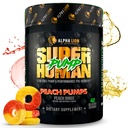 ALPHA LION Superhuman Pompa przed treningiem Proszek, Kofeina nootropowa i Stim Free Precuting Supplement, Nitric Oxide Booster, Muscle Gainer, Energy & Focus (42 Słupki, Peach Pomps Flavor)