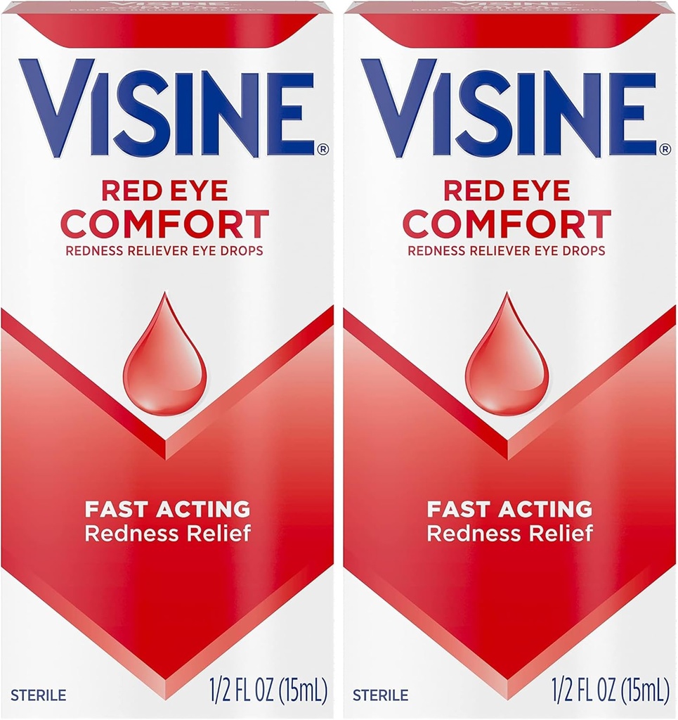 Wisine Red Eye Comfort Redness Relief Eye Drops pomóc Relieve Red Eyes Ze względu na niewielkie podrażnienia oczu szybko, HCl tetrahydrozoliny, 0,5 fl. oz (Opakowanie 2)