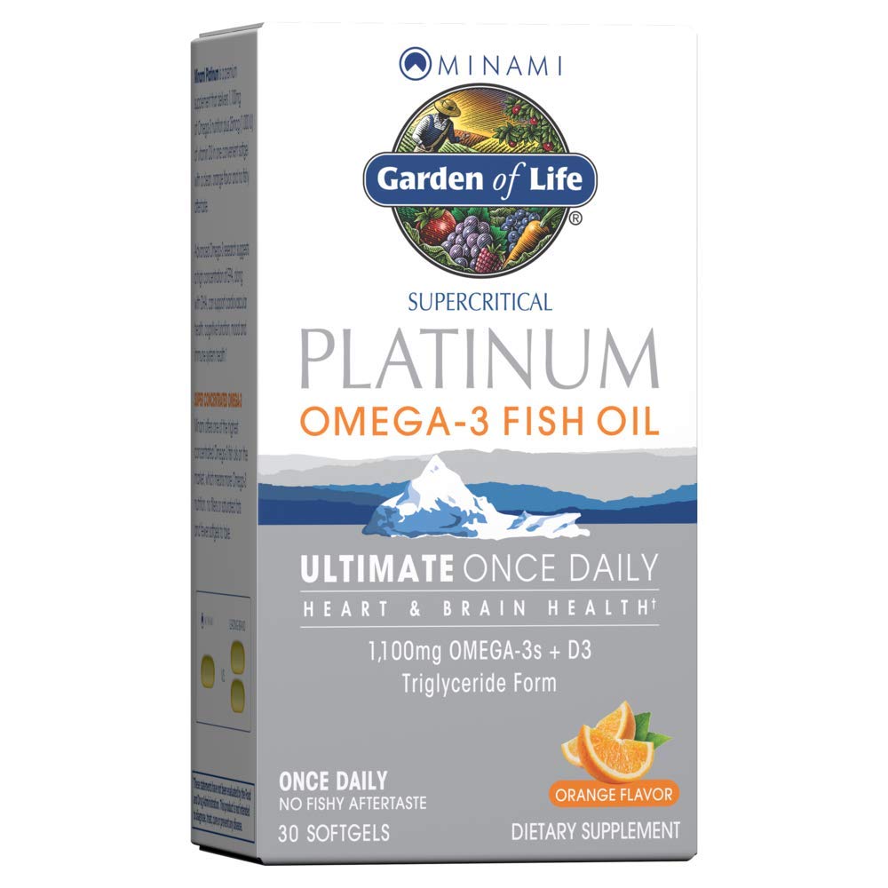 Ogród życia Minami Supercritical Platinum Omega 3 Fish Oil Supplement - Orange, 30 Softgels, Ultimate Once Daily Fish Oil Omega 3 for Heart & Brain Health, 1100mg Omega- 3 s + 1000 IU Witamina D3