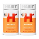 Habit Energy Supplement 2 Pack (120 Kapsułek) - Nowy wygląd, Wspomaga energię, Alertywność psychiczna i Focus, Natural Kofeina, Witaminy B & C, Green Tea Extract, Wegan, Non-GMO