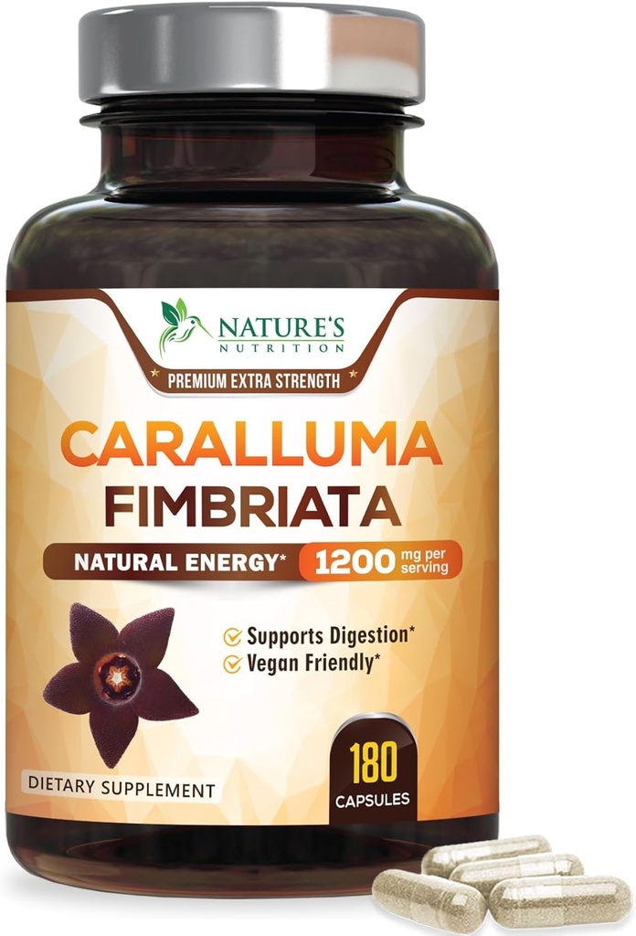 Ekstrakt Pure Caralluma Fimbriata Wysoko skoncentrowany 1200mg - Natural Caralluma Fimbriata Kapsułki Endurance Support, Najlepszy Vegan Suplement dla mężczyzn i kobiet, Non-GMO - 180 Kapsułki