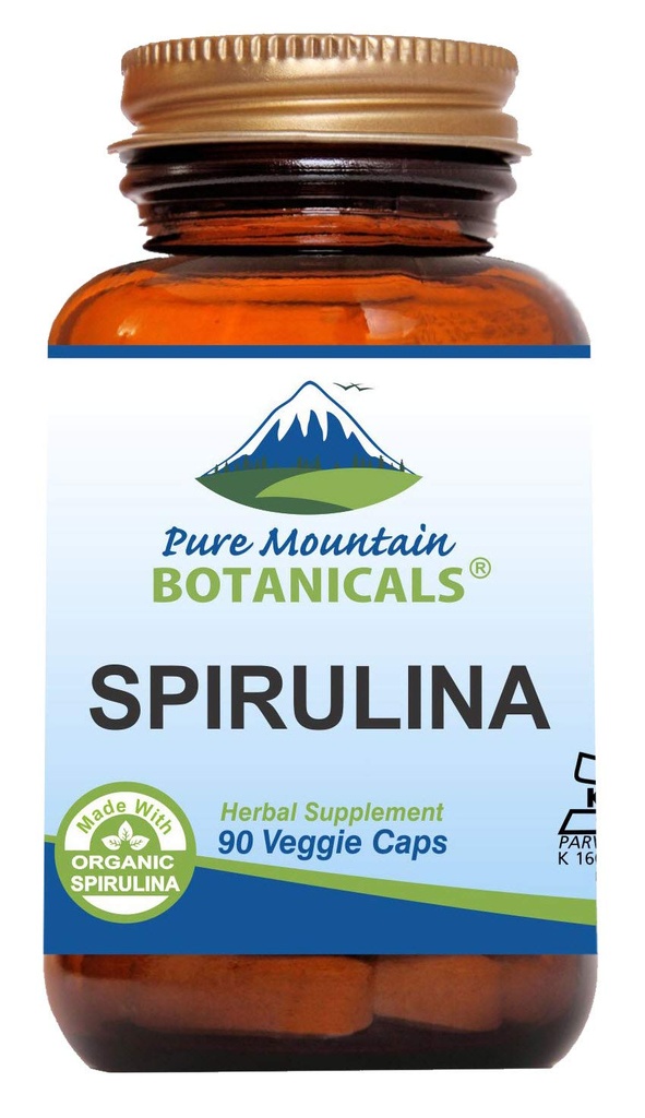 Pure Mountain Botanicals Spirulina kapsułki - 90 Kosher Vegan Czapki - Teraz z 450mg Organic Spirulina Proszek - Nature 's Superfood Suplement