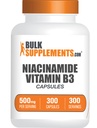 BulkSupplements.com Kapsułki z niacynamidu - Suplement z niacynamidu, Suplement witaminy B3, Niacynamid 500 mg - Bez glutenu, 1 Kapsułka na porcję, 300 Kapsułek (opakowanie zawierające 1)