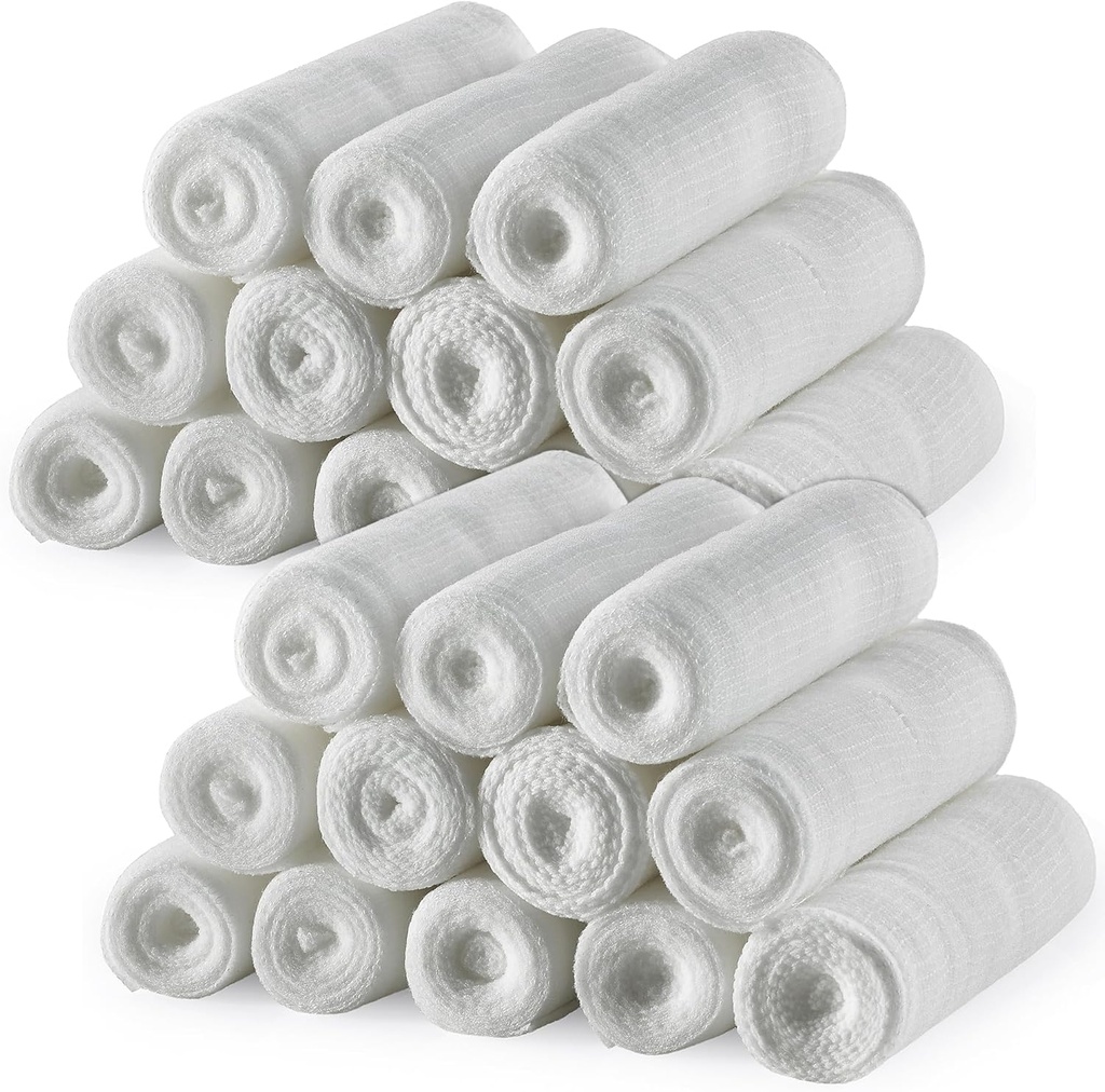 Rolki do bandaży na gazy MEDca - (24 Pack) 4 w x 4,1 Rolka na tarcze, Opakowania medyczne klasy stretch do opatrunku Wszystkie rodzaje ran i zestaw pierwszej pomocy (4-Inch, 24 szt.)