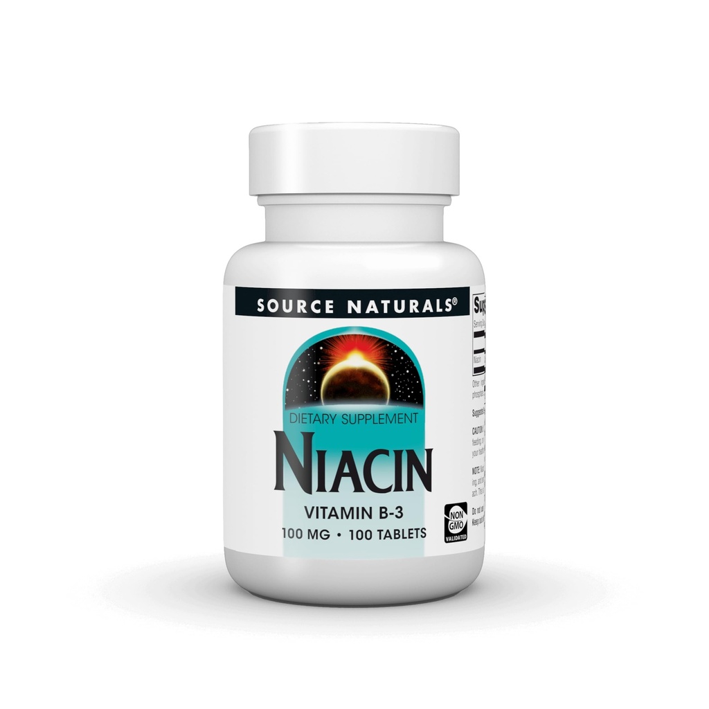 Źródło Naturals Niacin 100 mg Witamina B-3, Non-GMO - 100 tabletek