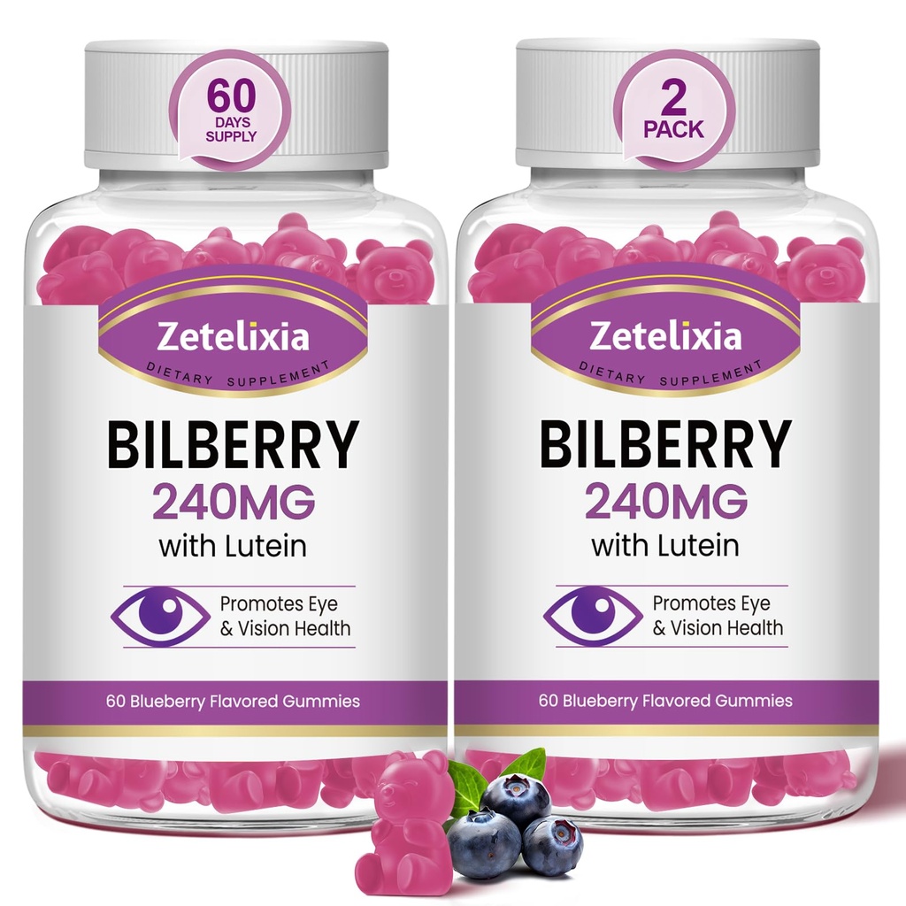 2 Paczka Lutein Gummmies Eye Health Supplement dla dorosłych, Luteina & Zeaksantyny Suplementy Eye Vitamin Gummies, Bilberry z Lutein dla promowania oczu i wzroku - 120 Gummies
