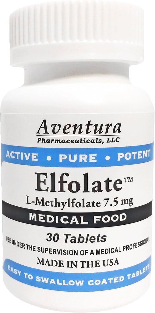 ELFOLATE ® 7, 5 mg L- metylfolan Metylfolan metylu Metylfolan Medical Food Supplement Professional Siła Aktywna Czysta Moc 30 Tabletki
