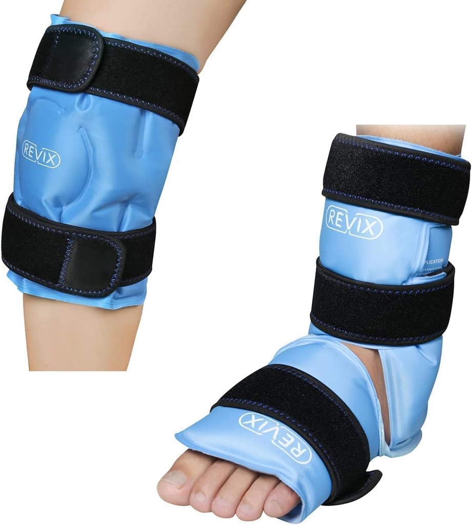 REVIX Ankle Ice Pack Wrap dla urazów wielokrotnego użytku i REVIX Ice Pack dla ulgi bólowej kolana, wielokrotnego użytku żel Ice wrap dla urazów nóg