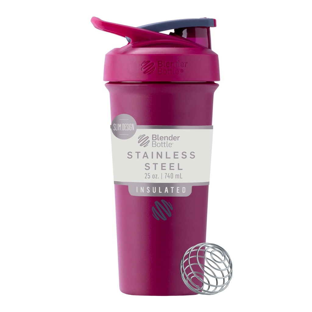 BlenderBottle Sport Sleek Izolowane stali nierdzewnej Shaker Butelka z drutu Whisk, 25- Ounce, Malina - Shakes protein & Hydration dla sportowców & Fitness Entuzjastów, Easy Mixing, Slim Easy do trzymania, Keeps Drink zimno, Lockable Lid