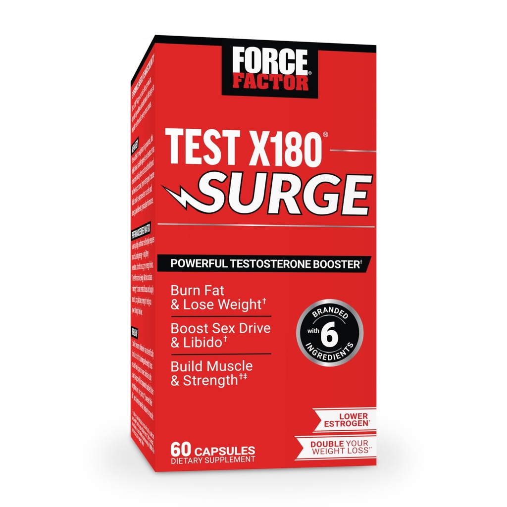 Siła Factor Test X180 Surge Testosteron Wsparcie dla mężczyzn, męski Vitality Enhancing Supplement, Promowanie mięśni i siły, Wsparcie Waga, Boost Long- Lasting Energy, 60 Kapsułki