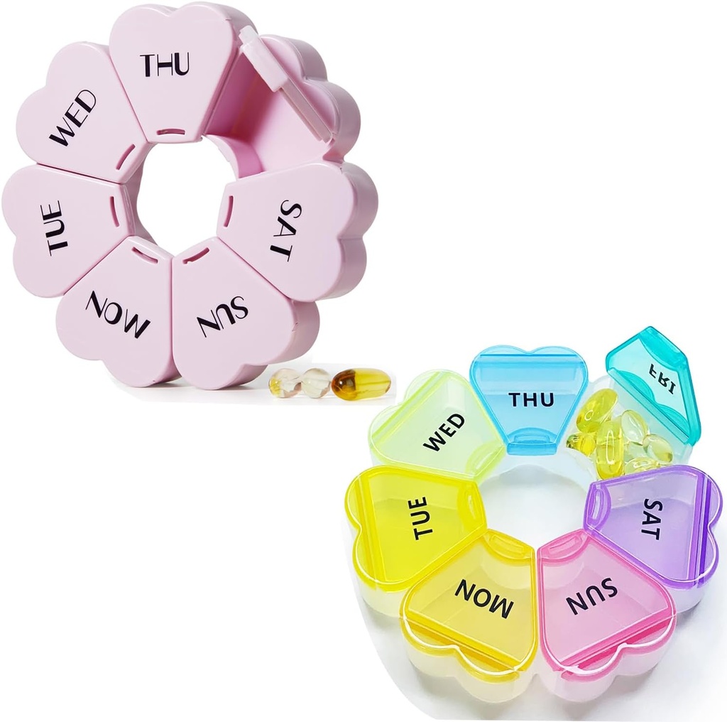 MOLN Hymy Cute Weekly Pill Box 7 Day, Heart Shaped Pill Case Organizator 1 raz na dobę, Purpurowy pojemnik Pink Pill raz dziennie, Duży Dispenser medycyny dla witaminy / Olej rybny / Leki / Suplementy