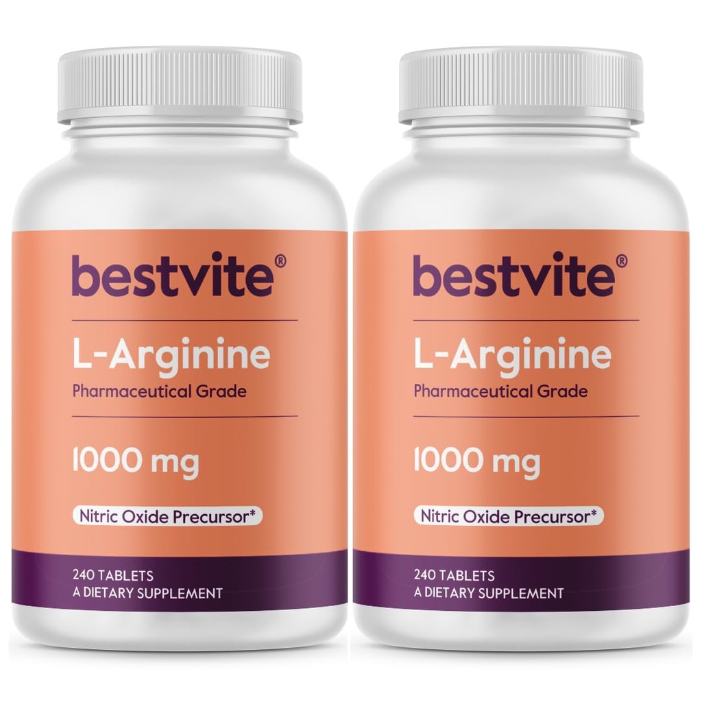 BESTVITE L- arginina 1000mg na tabletkę (480 tabletek) (240 x 2) - stopień farmaceutyczny - zawiera 20% bardziej czystej argininy w porównaniu do HCl argininy - nitrotlenek prekursora *