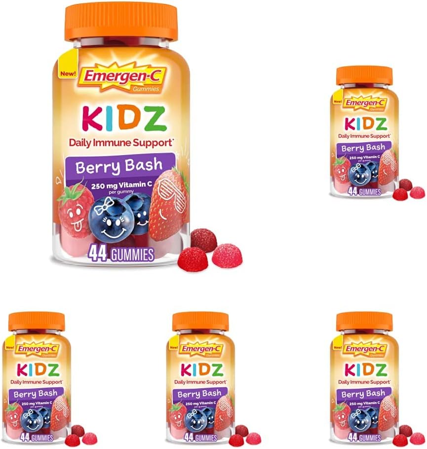 Emergen- C Kidz Daily Immune Support Suplementy dietetyczne, Gumiaki aromatyczne z witaminą C i witamin B do wsparcia immunologicznego, Berry Bash - 44 Hrabia (Opakowanie 5)