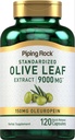 Ekstrakt Piping Rock Olive Leaf Kapsułki 124; 9000mg 124; 120 tabletek 124; 150mg Oleuropeiny 124; Standardowy suplement ziołowy 124; Non-GMO, Gluten Free