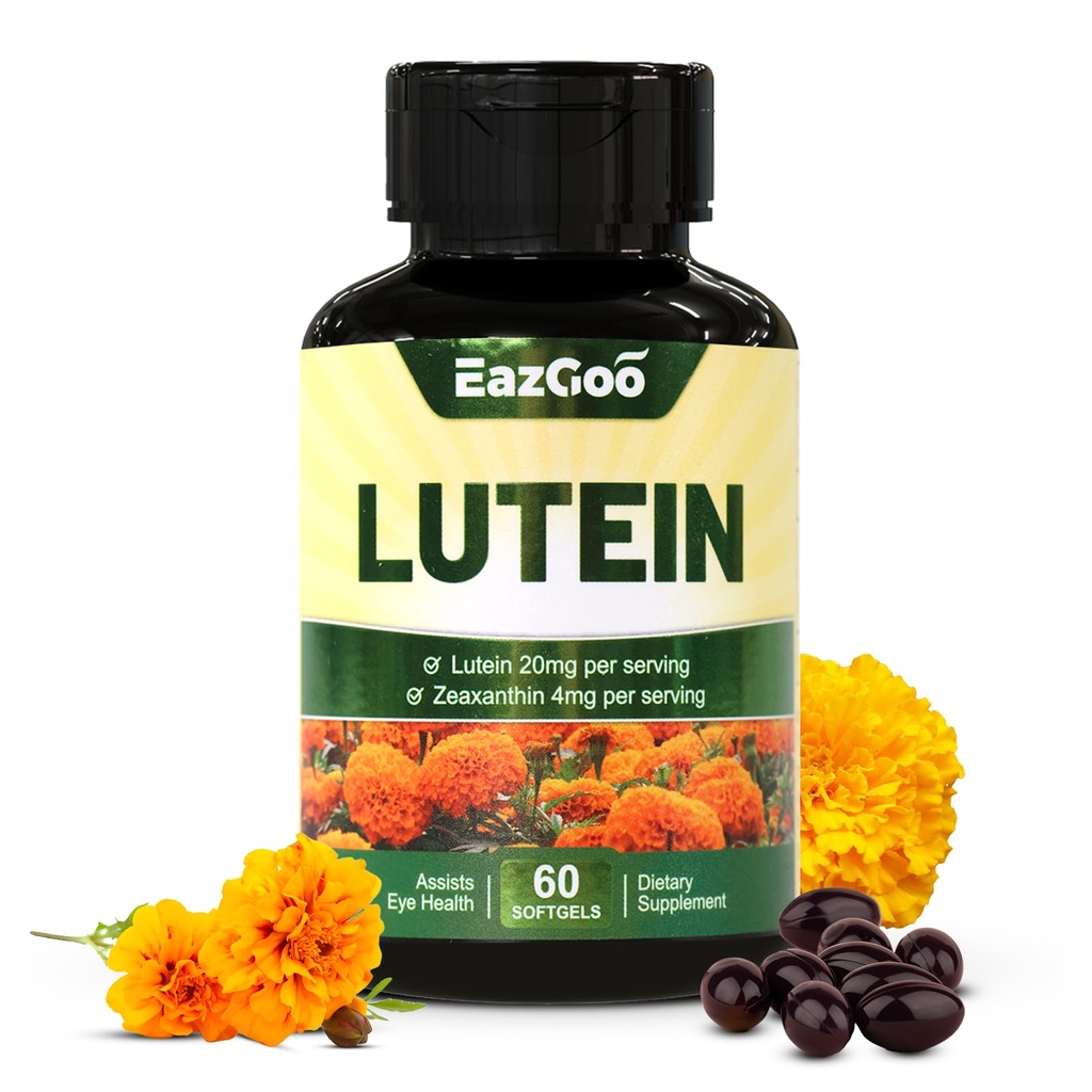 Luteina do oczu, Luteina 20mg, Luteina i Zeaksantyna Suplementy, Suplementy do oczu, Eyestrain Relief & Wsparcie Vision Health, Wegan, 60 Softgels