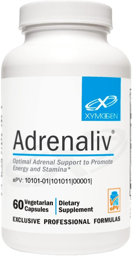 XYMOGEN Adrenaliv - Suplement wsparcia nadnerczy do promowania reakcji organizmu na stres, Promowanie energii i staminy - Rhodiola Rosea, Eleuthero, Zespół nadnerczy, Licorice, Witamina B6 (60 Kapsułki)