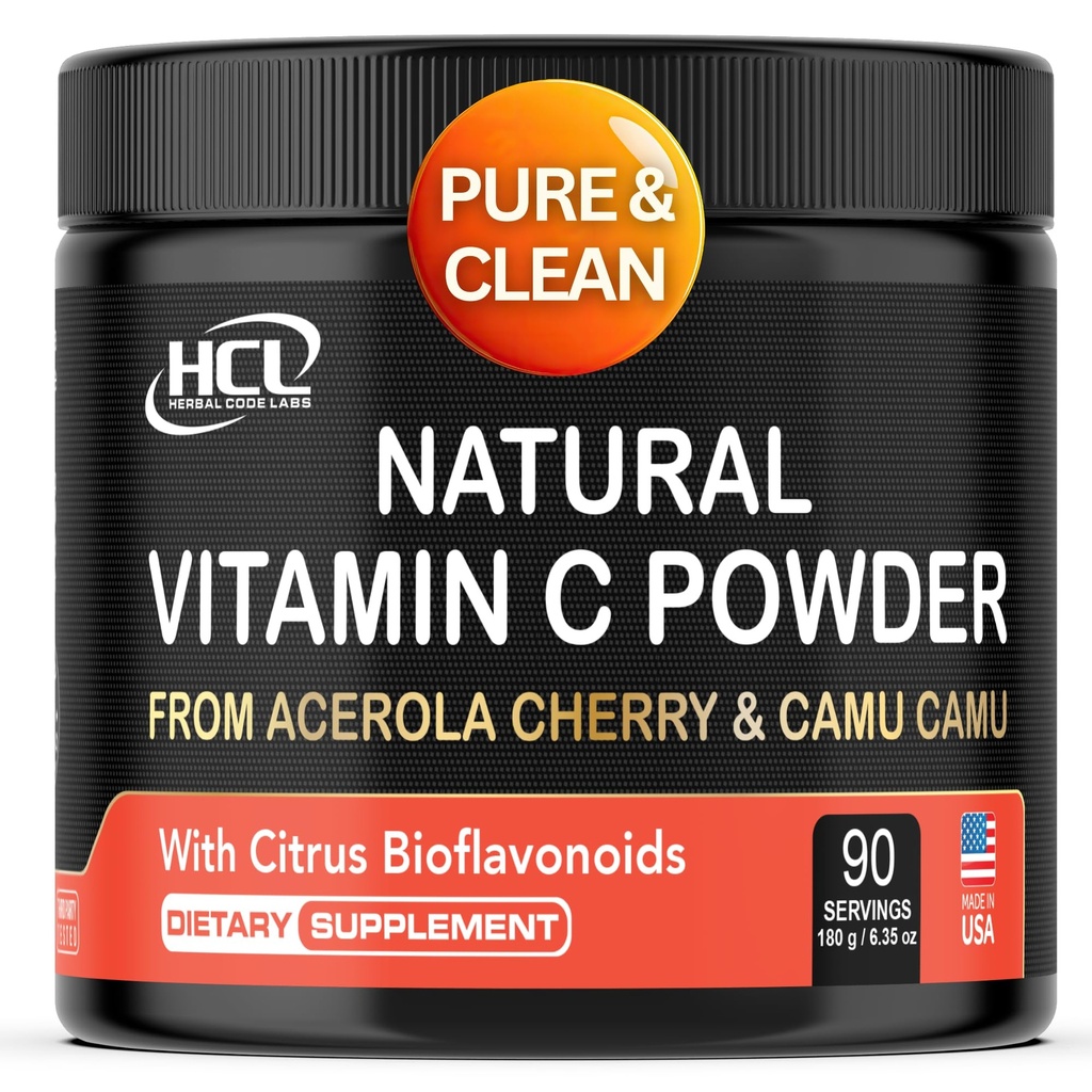 Naturalna witamina C z Acerola Cherry & Camu Camu Proszek - Wysoka absorpcja z Citrus Bioflavonoids - Immune System & Collagen Booster - Anti Aging Skin Vitamin Made in USA 90 porcji