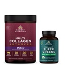 Ancient Nutrition Multi Collagen Advanced Powder Cleanse & Detox, Unflavored, 36 Służenia + Organic Super Zielonych Tablet 90 Count