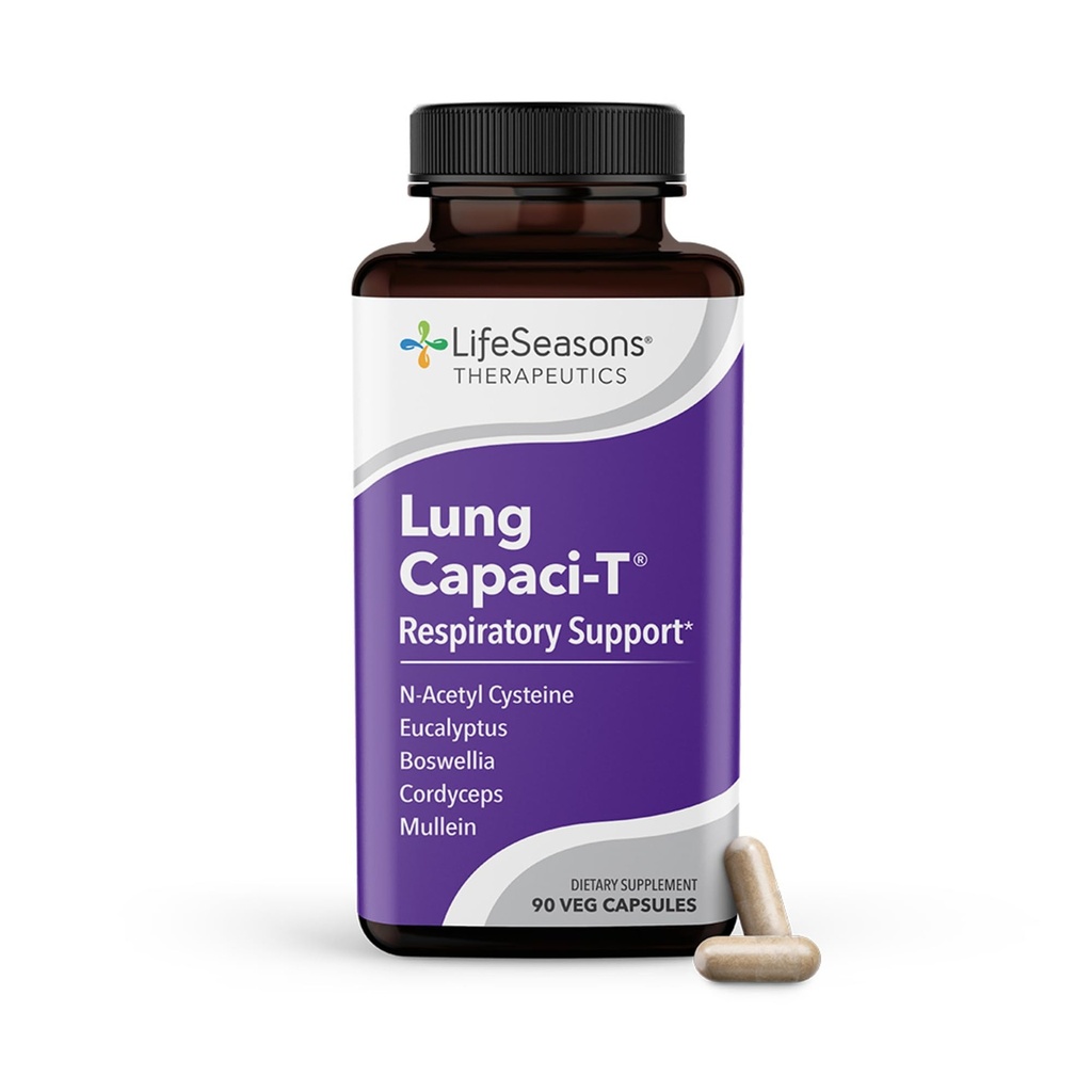 Lung Capaci- T - Suplement wsparcia oddechowego - CoQ10, N- Acetylo Cysteina, Boswella, Eucalyptus, Mullein, Zielona herbata, Nettle & Peppermint - Zwiększa pojemność tlenu i zmniejsza Mucus - 90 Kapsułki